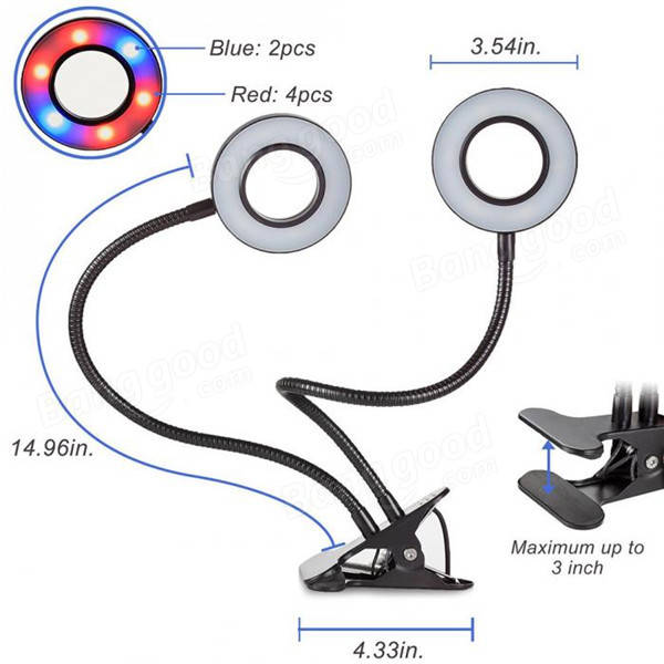 Διπλό LED Φωτιστικό για Ανάπτυξη Φυτών με Κλιπ & Εύκαμπτο Βραχίονα με USB Θερμοκηπίου - Double LED Plant Grow Light